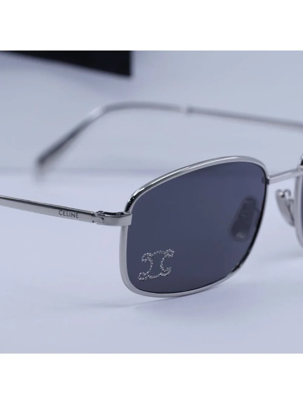 Celine CL40285U RHINESTONE TRIOMPHE 16A Rectangle Sunglasses - Palladium / Grey